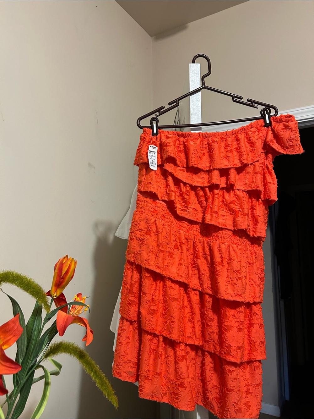 LC Lauren Conrad Bright Orange Tiered Ruffle Midi Skirt